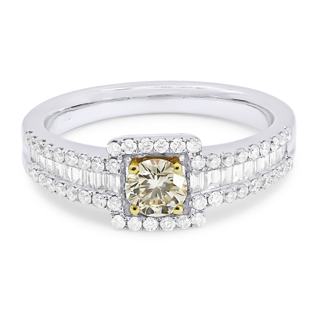 Beautiful Hand Crafted 18K White Gold  Yellow Diamond And Diamond Aspen Collection Ring