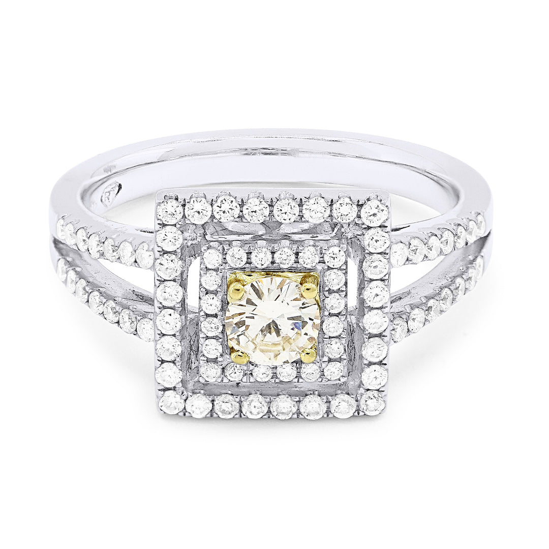Beautiful Hand Crafted 18K White Gold  Yellow Diamond And Diamond Aspen Collection Ring