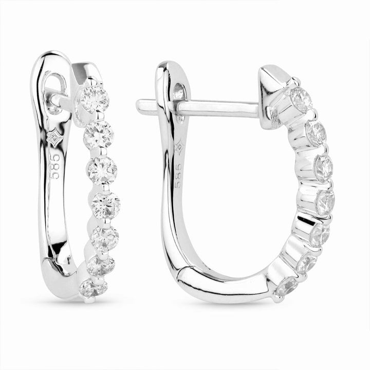 Beautiful Hand Crafted 14K White Gold White Diamond Milano Collection Hoop Earrings With A Hoop Closure