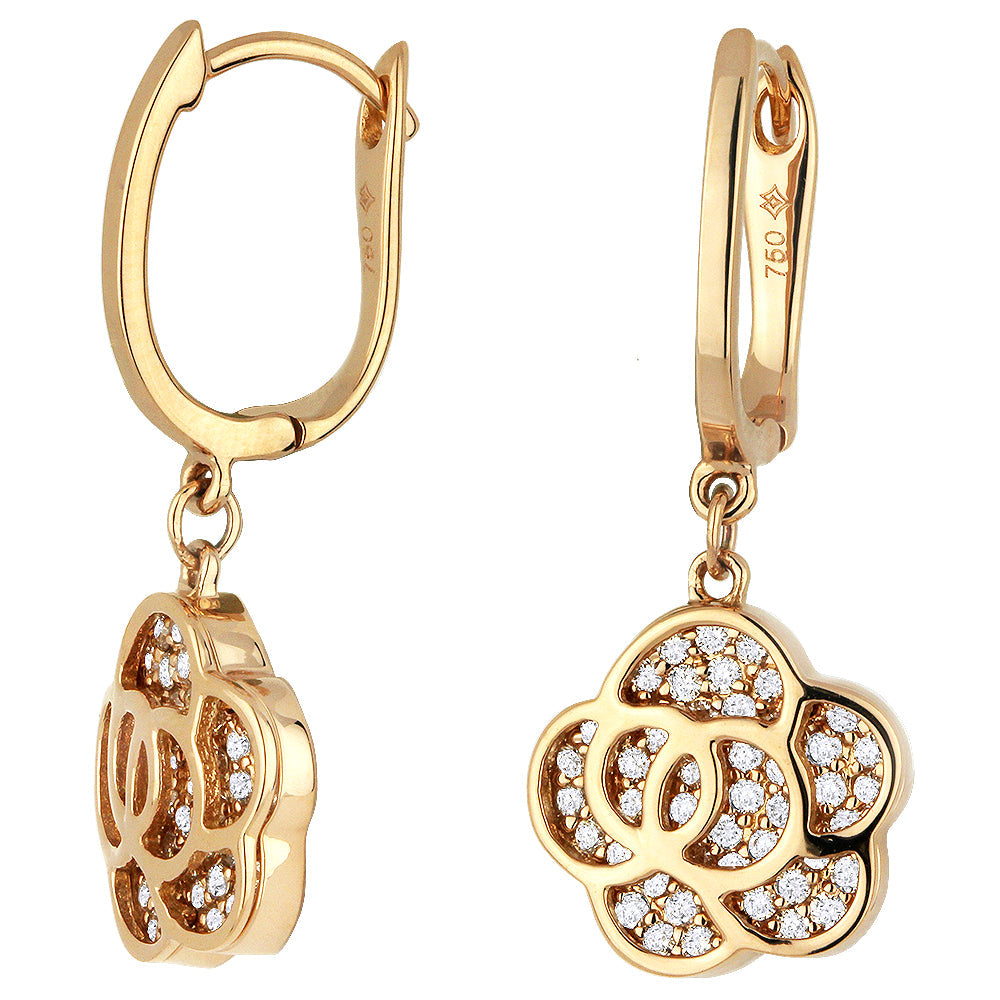 Beautiful Hand Crafted 18K Rose Gold White Diamond Milano Collection Drop Dangle Earrings With A Lever Back Closure