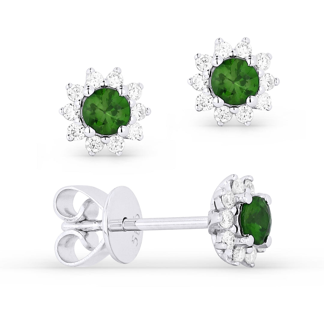 Beautiful Hand Crafted 14K White Gold 3MM Emerald And Diamond Arianna Collection Stud Earrings With A Push Back Closure