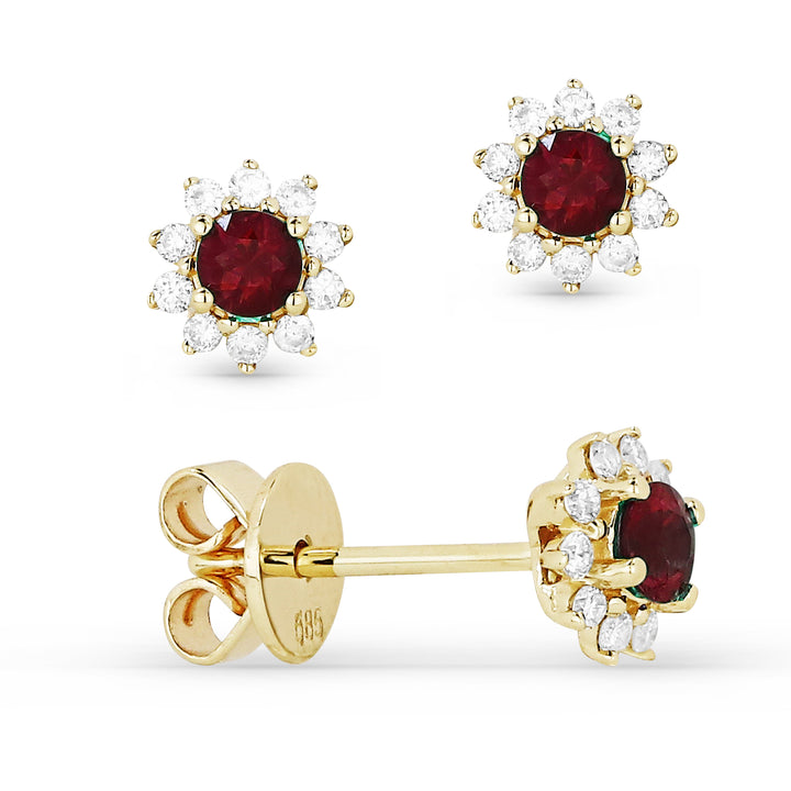 Beautiful Hand Crafted 14K Yellow Gold 3MM Ruby And Diamond Arianna Collection Stud Earrings With A Push Back Closure