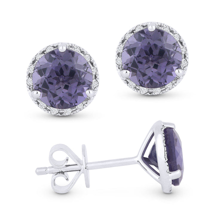 Beautiful Hand Crafted 14K White Gold 6MM Created Alexandrite And Diamond Essentials Collection Stud Earrings With A Push Back Closure