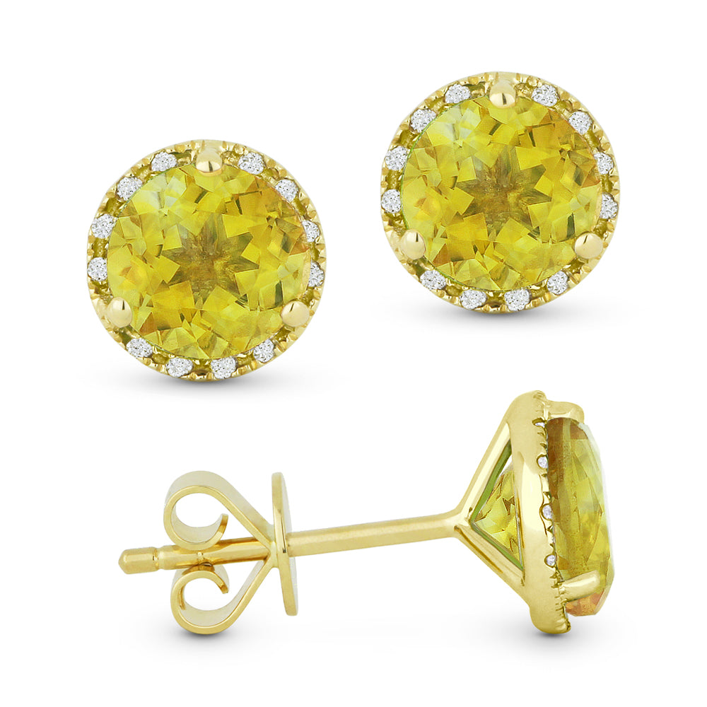 Beautiful Hand Crafted 14K Yellow Gold 6MM Citrine And Diamond Essentials Collection Stud Earrings With A Push Back Closure