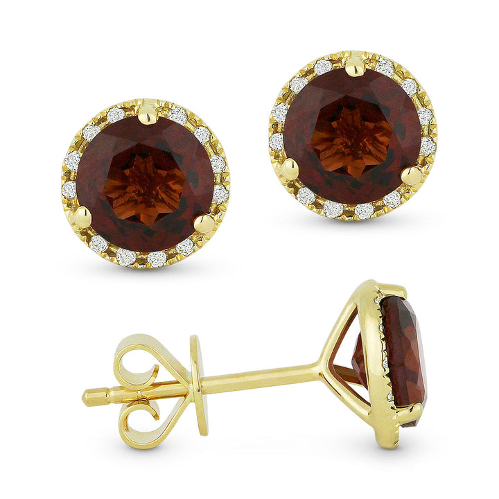 Beautiful Hand Crafted 14K Yellow Gold 6MM Garnet And Diamond Essentials Collection Stud Earrings With A Push Back Closure