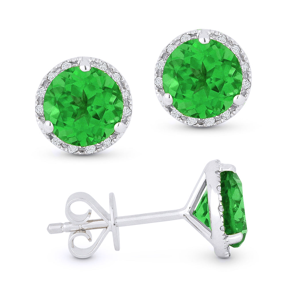 Beautiful Hand Crafted 14K White Gold 6MM Created Emerald And Diamond Essentials Collection Stud Earrings With A Push Back Closure
