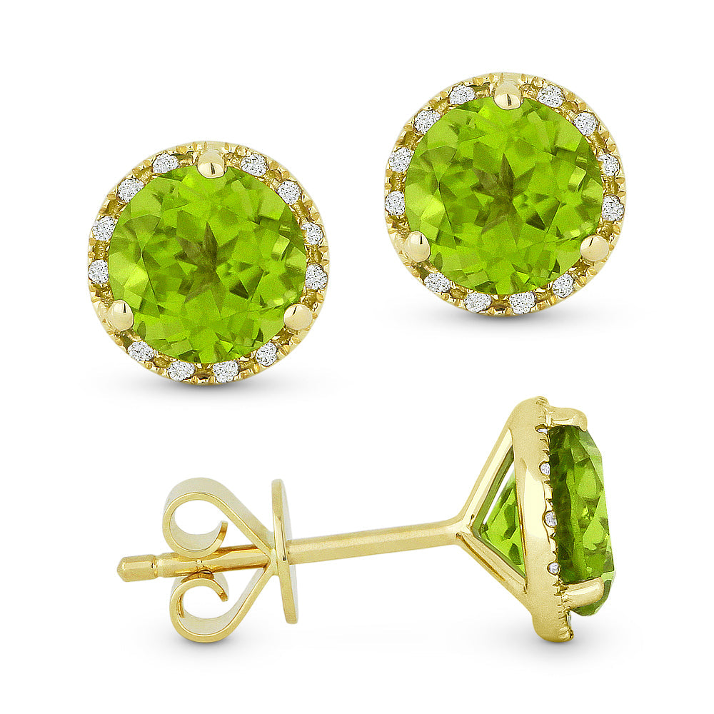 Beautiful Hand Crafted 14K Yellow Gold 6MM Peridot And Diamond Essentials Collection Stud Earrings With A Push Back Closure