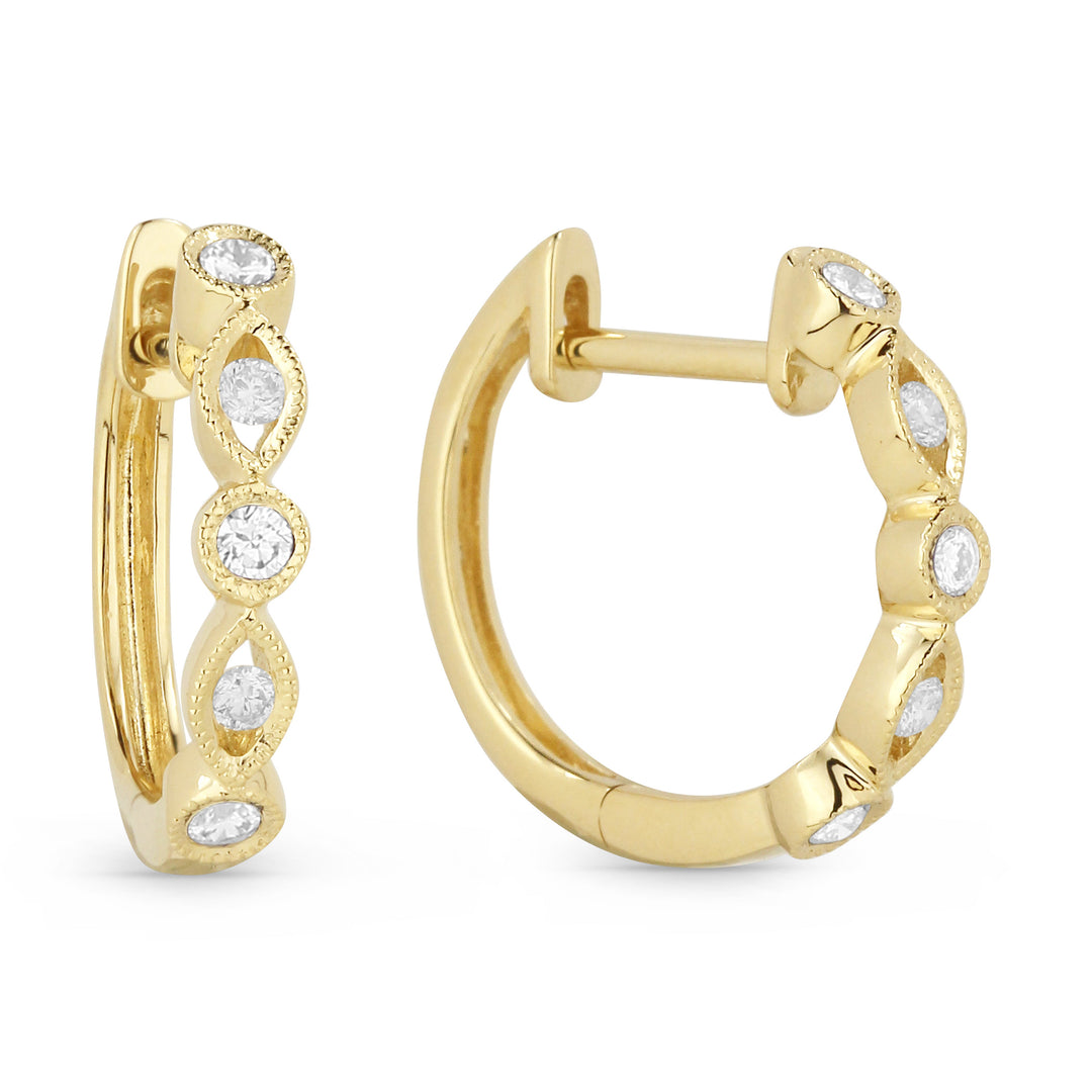 Beautiful Hand Crafted 14K Yellow Gold White Diamond Milano Collection Hoop Earrings With A Hoop Closure