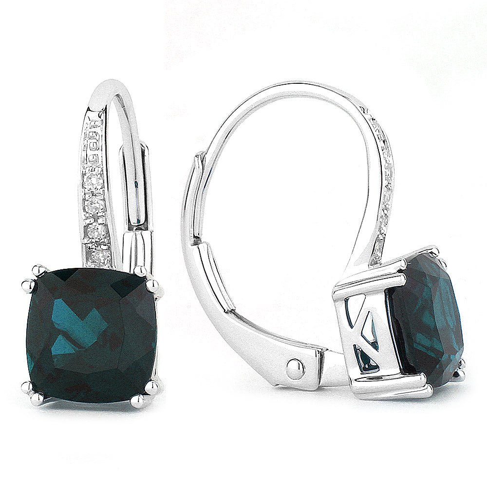 Beautiful Hand Crafted 14K White Gold 6MM Created Alexandrite And Diamond Essentials Collection Drop Dangle Earrings With A Lever Back Closure
