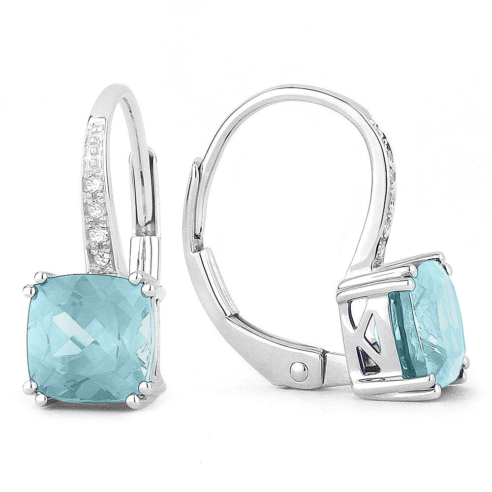 Beautiful Hand Crafted 14K White Gold 6MM Blue Topaz And Diamond Essentials Collection Drop Dangle Earrings With A Lever Back Closure