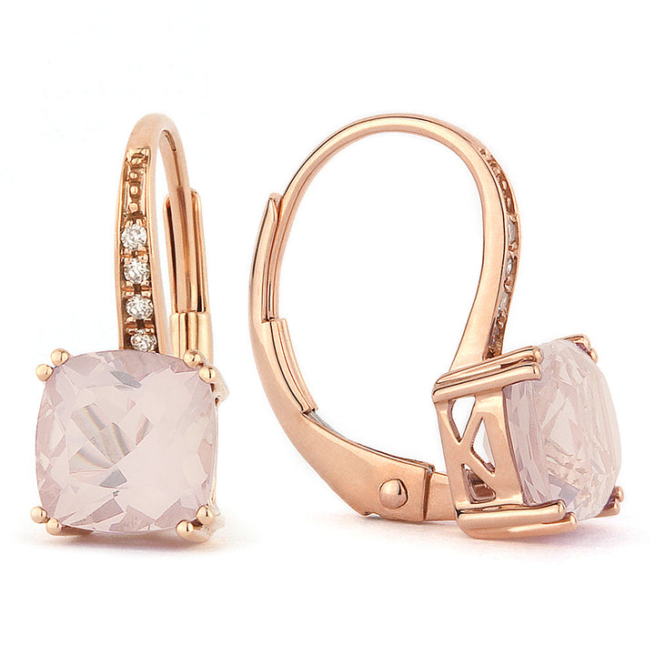 Beautiful Hand Crafted 14K Rose Gold 6MM Created Morganite And Diamond Essentials Collection Drop Dangle Earrings With A Lever Back Closure
