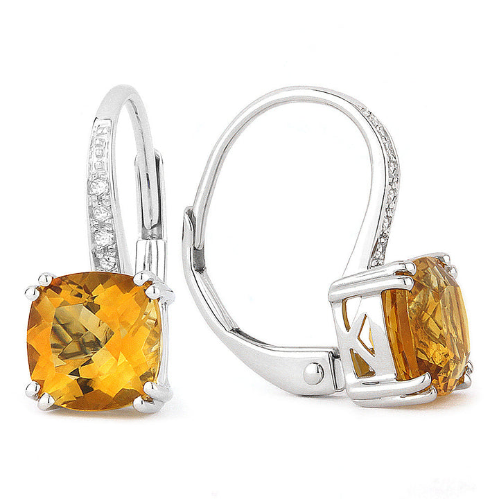 Beautiful Hand Crafted 14K White Gold 6MM Citrine And Diamond Essentials Collection Drop Dangle Earrings With A Lever Back Closure