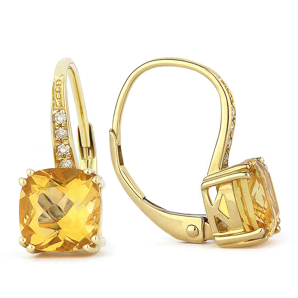 Beautiful Hand Crafted 14K Yellow Gold 6MM Citrine And Diamond Essentials Collection Drop Dangle Earrings With A Lever Back Closure