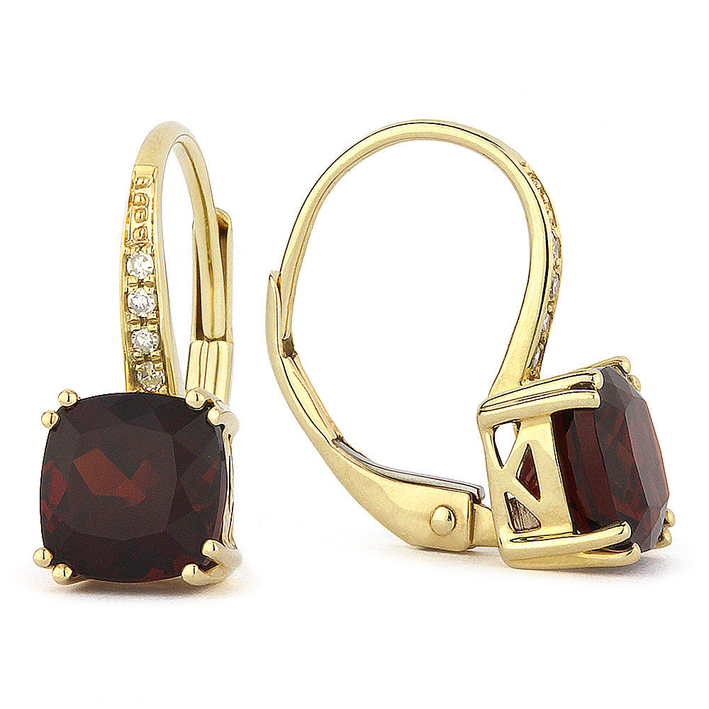 Beautiful Hand Crafted 14K Yellow Gold 6MM Garnet And Diamond Essentials Collection Drop Dangle Earrings With A Lever Back Closure
