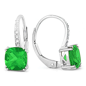 Beautiful Hand Crafted 14K White Gold 6MM Created Emerald And Diamond Essentials Collection Drop Dangle Earrings With A Lever Back Closure