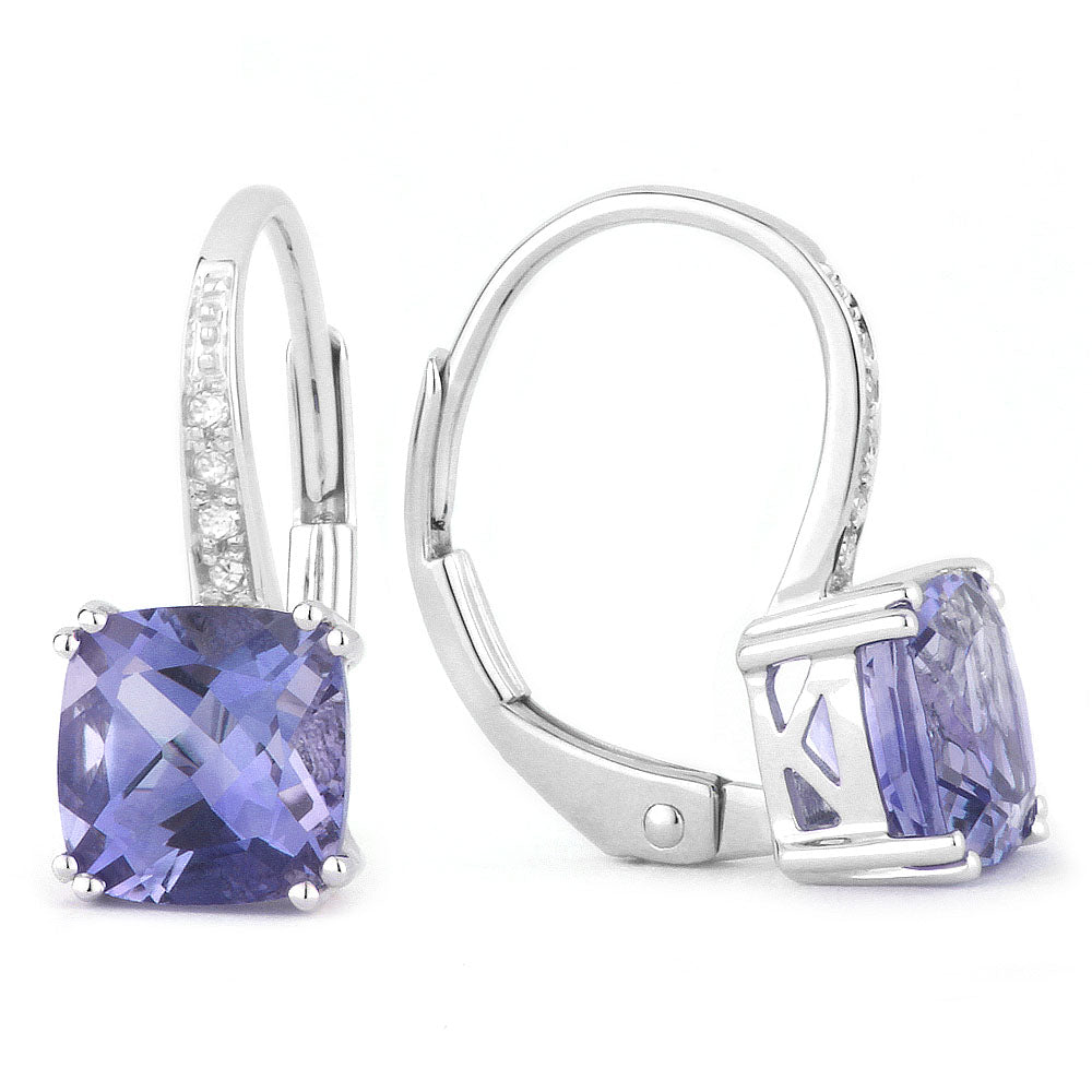 Beautiful Hand Crafted 14K White Gold 6MM Iolite And Diamond Essentials Collection Drop Dangle Earrings With A Lever Back Closure