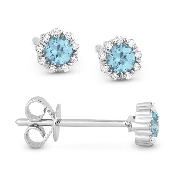 Beautiful Hand Crafted 14K White Gold 3MM Blue Topaz And Diamond Essentials Collection Stud Earrings With A Push Back Closure