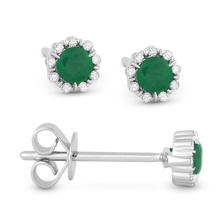 Beautiful Hand Crafted 14K White Gold 3MM Emerald And Diamond Essentials Collection Stud Earrings With A Push Back Closure