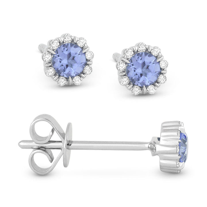 Beautiful Hand Crafted 14K White Gold 3MM London Blue Topaz And Diamond Essentials Collection Stud Earrings With A Push Back Closure