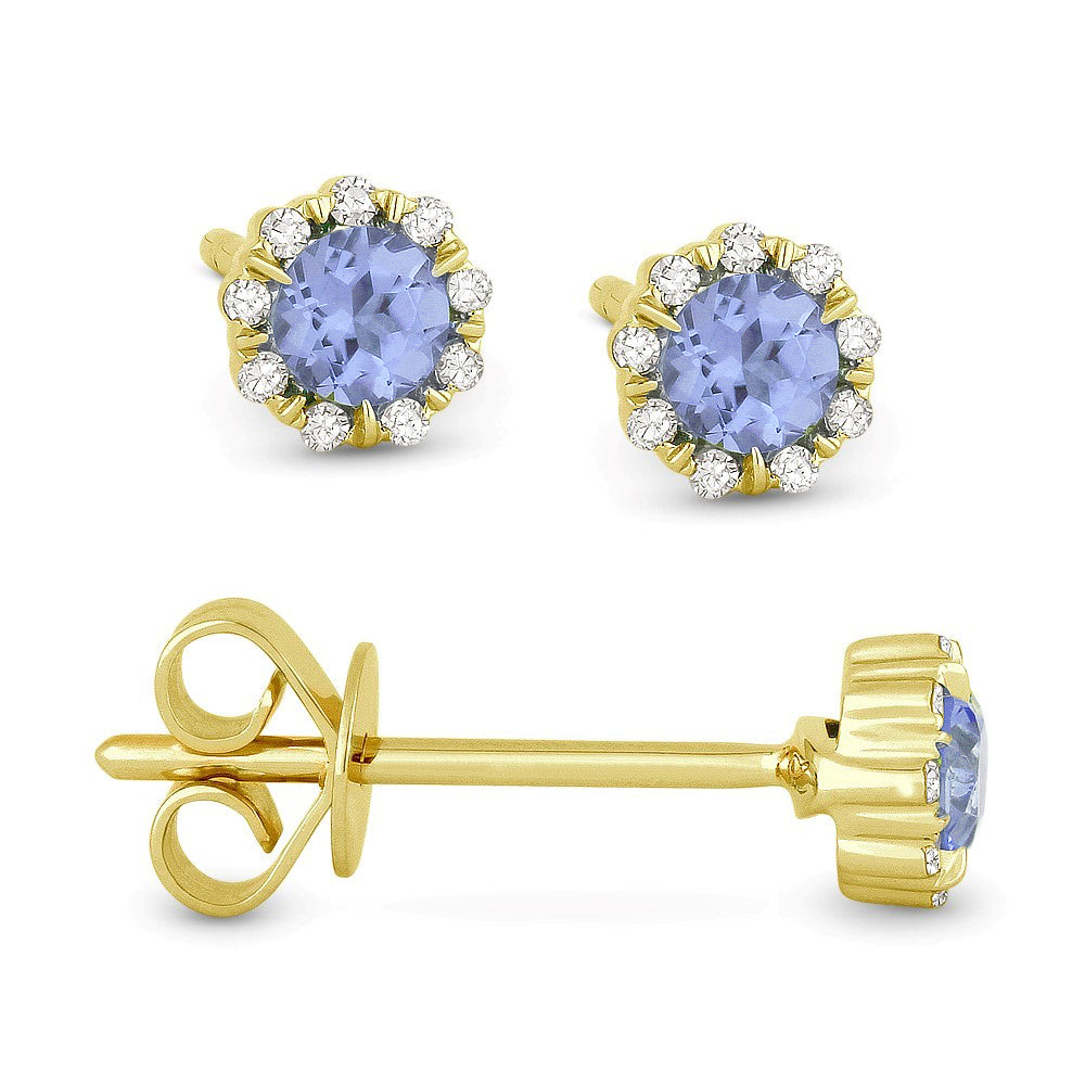 Beautiful Hand Crafted 14K Yellow Gold 3MM London Blue Topaz And Diamond Essentials Collection Stud Earrings With A Push Back Closure