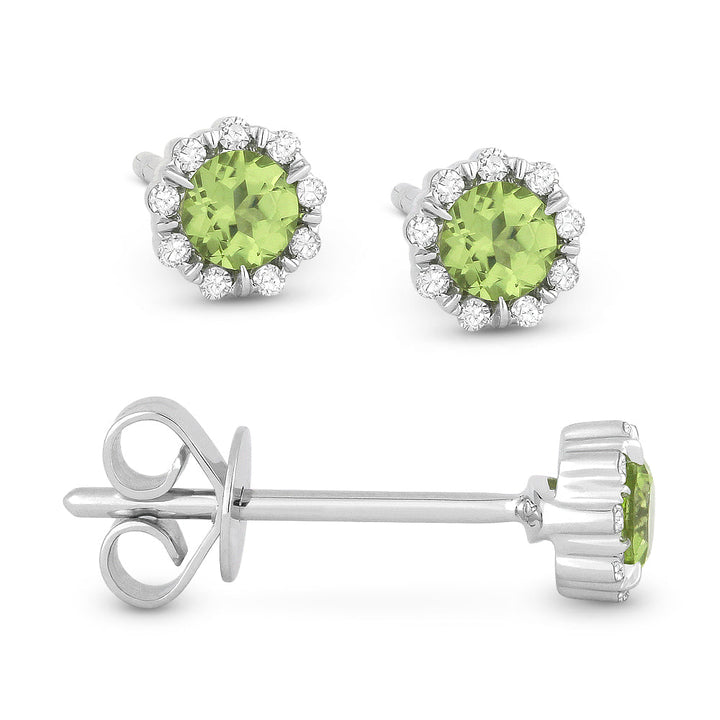 Beautiful Hand Crafted 14K White Gold 3MM Peridot And Diamond Essentials Collection Stud Earrings With A Push Back Closure