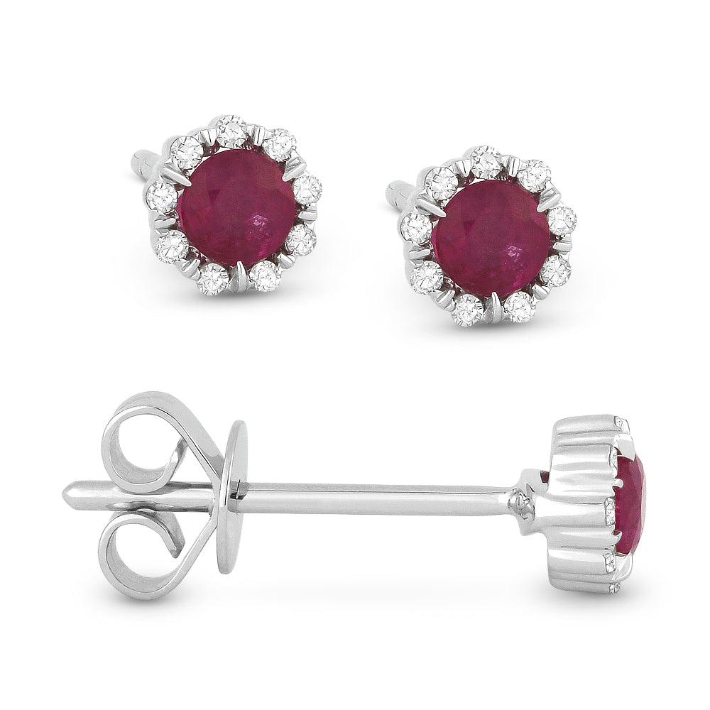 Beautiful Hand Crafted 14K White Gold 3MM Ruby And Diamond Essentials Collection Stud Earrings With A Push Back Closure