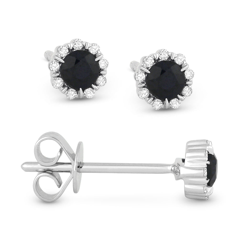 Beautiful Hand Crafted 14K White Gold 3MM Sapphire And Diamond Essentials Collection Stud Earrings With A Push Back Closure