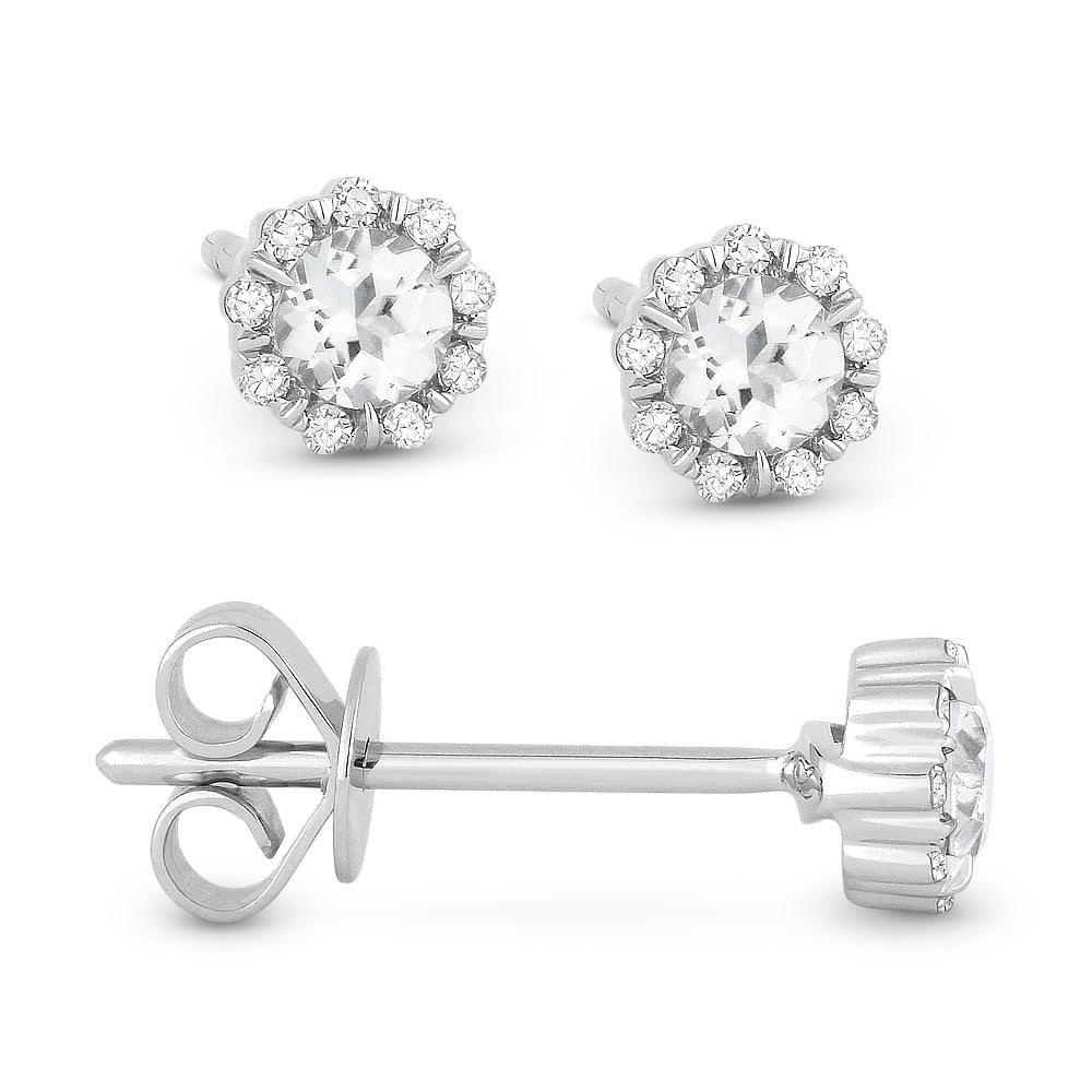 Beautiful Hand Crafted 14K White Gold 3MM White Topaz And Diamond Essentials Collection Stud Earrings With A Push Back Closure