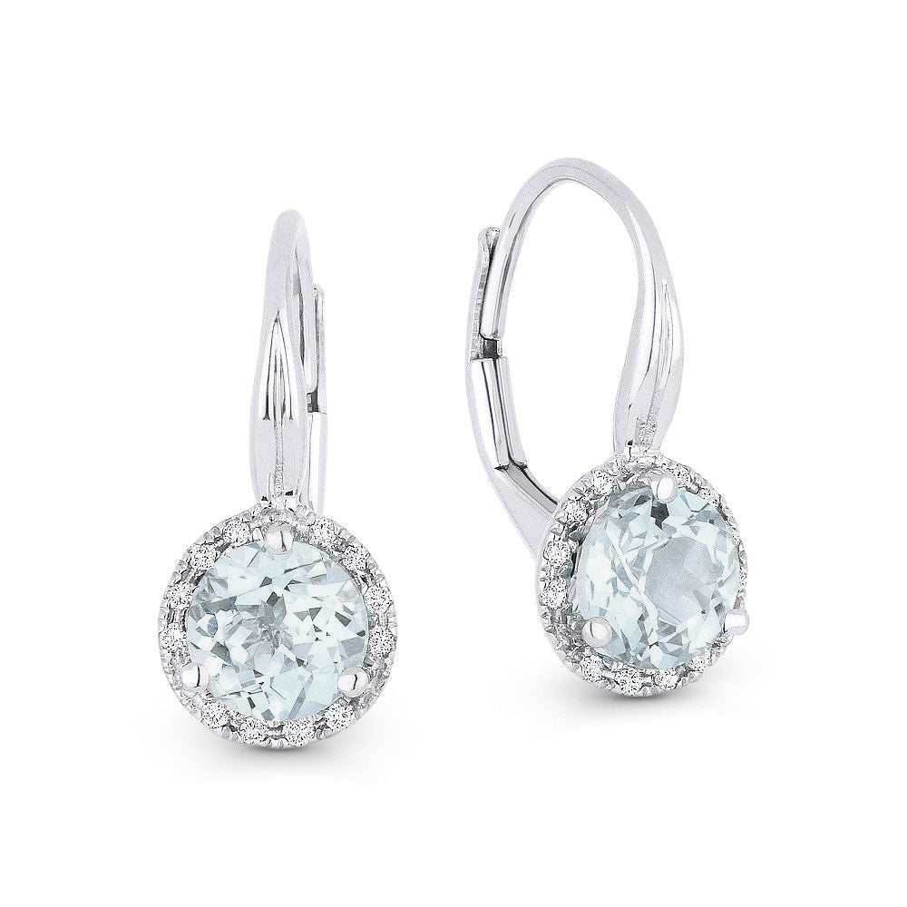 Beautiful Hand Crafted 14K White Gold 6MM Aquamarine And Diamond Essentials Collection Drop Dangle Earrings With A Lever Back Closure