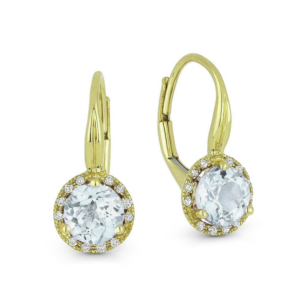 Beautiful Hand Crafted 14K Yellow Gold 6MM Aquamarine And Diamond Eclectica Collection Drop Dangle Earrings With A Lever Back Closure