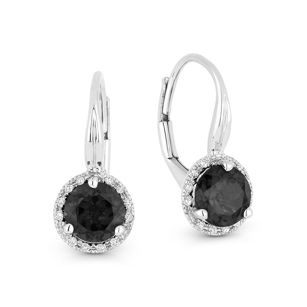 Beautiful Hand Crafted 14K White Gold 6MM Black Onyx And Diamond Eclectica Collection Drop Dangle Earrings With A Lever Back Closure
