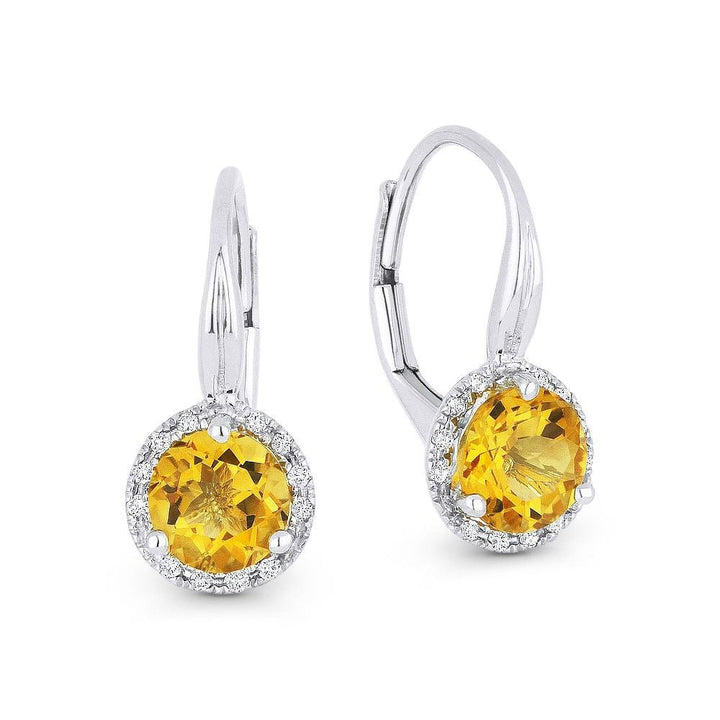 Beautiful Hand Crafted 14K White Gold 6MM Citrine And Diamond Eclectica Collection Drop Dangle Earrings With A Lever Back Closure