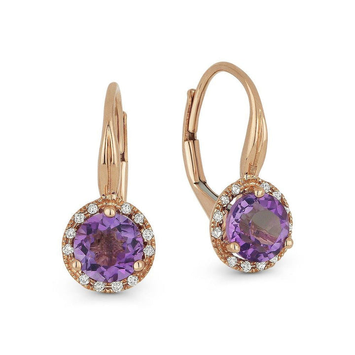 Beautiful Hand Crafted 14K Rose Gold 6MM Pink Amethyst And Diamond Eclectica Collection Drop Dangle Earrings With A Lever Back Closure