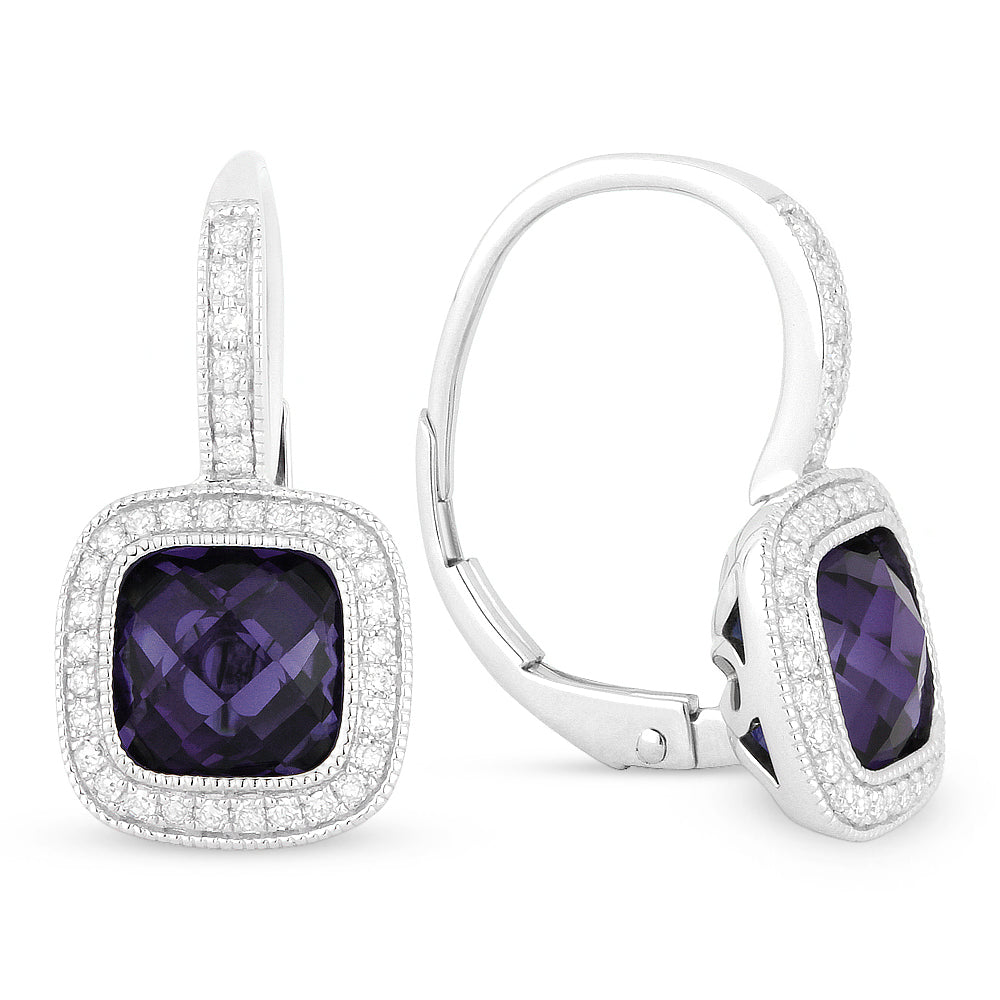 Beautiful Hand Crafted 14K White Gold 7MM Created Alexandrite And Diamond Eclectica Collection Drop Dangle Earrings With A Lever Back Closure