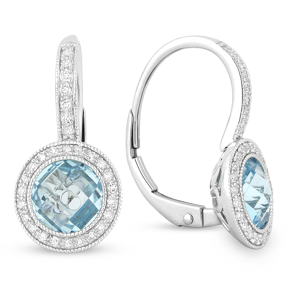 Beautiful Hand Crafted 14K White Gold  Blue Topaz And Diamond Eclectica Collection Drop Dangle Earrings With A Lever Back Closure
