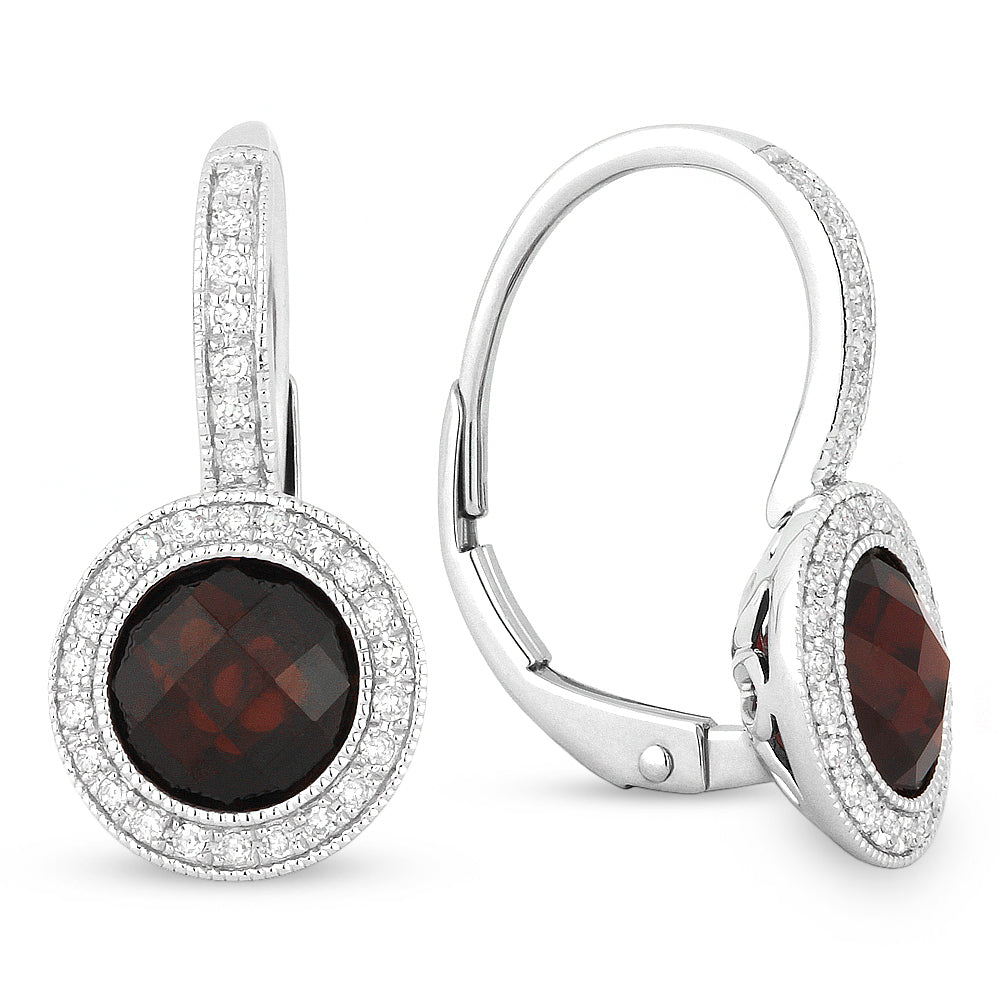 Beautiful Hand Crafted 14K White Gold  Garnet And Diamond Eclectica Collection Drop Dangle Earrings With A Lever Back Closure