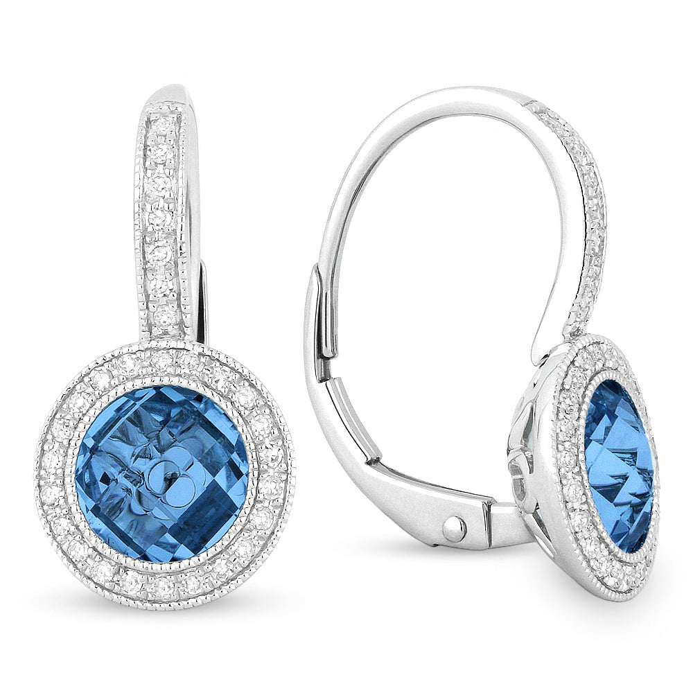 Beautiful Hand Crafted 14K White Gold  Swiss Blue Topaz And Diamond Eclectica Collection Drop Dangle Earrings With A Lever Back Closure