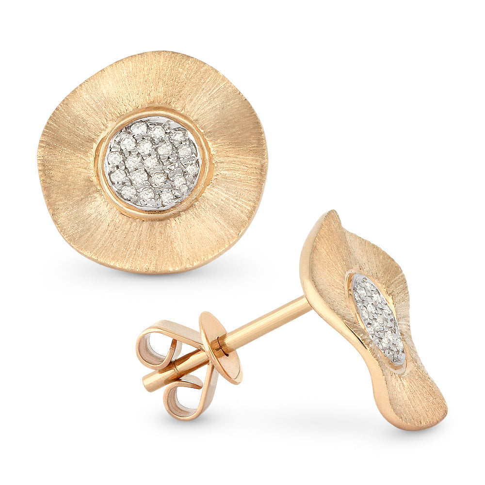 Beautiful Hand Crafted 14K Rose Gold White Diamond Milano Collection Stud Earrings With A Push Back Closure