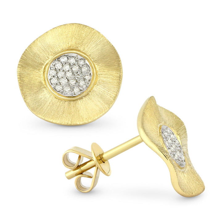 Beautiful Hand Crafted 14K Yellow Gold White Diamond Milano Collection Stud Earrings With A Push Back Closure