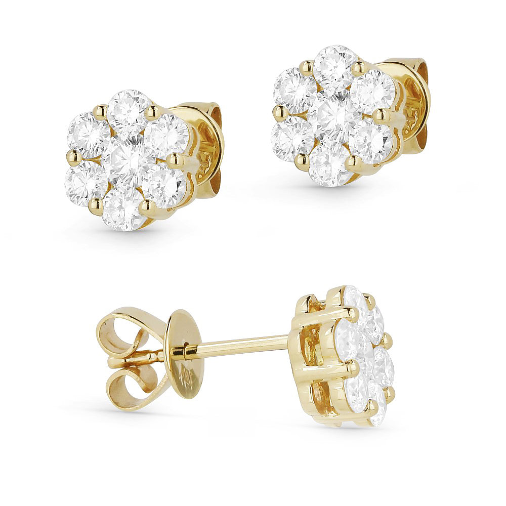 Beautiful Hand Crafted 14K Yellow Gold White Diamond Lumina Collection Stud Earrings With A Push Back Closure