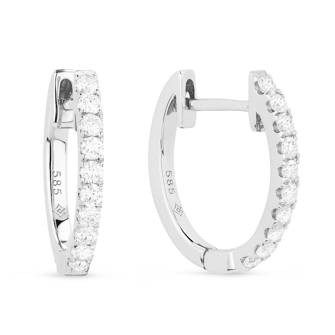 Beautiful Hand Crafted 14K White Gold White Diamond Milano Collection Hoop Earrings With A Hoop Closure