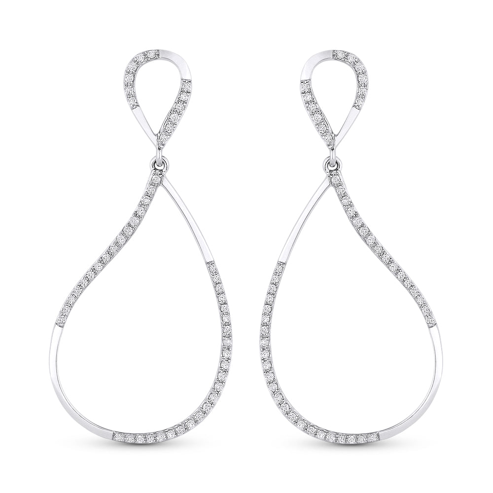 Beautiful Hand Crafted 14K White Gold White Diamond Milano Collection Drop Dangle Earrings With A Lever Back Closure