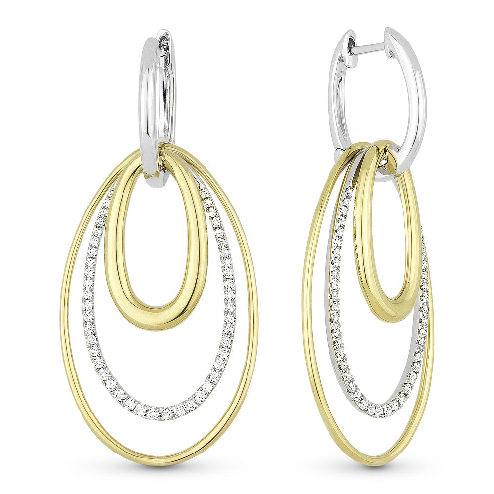 Beautiful Hand Crafted 14K Two Tone Gold White Diamond Milano Collection Drop Dangle Earrings With A Lever Back Closure