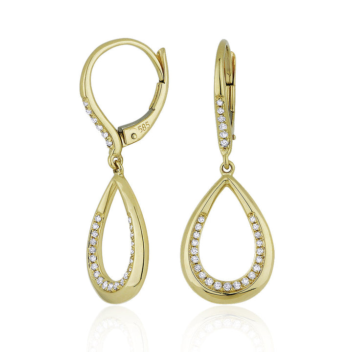 Beautiful Hand Crafted 14K Yellow Gold White Diamond Milano Collection Drop Dangle Earrings With A Lever Back Closure