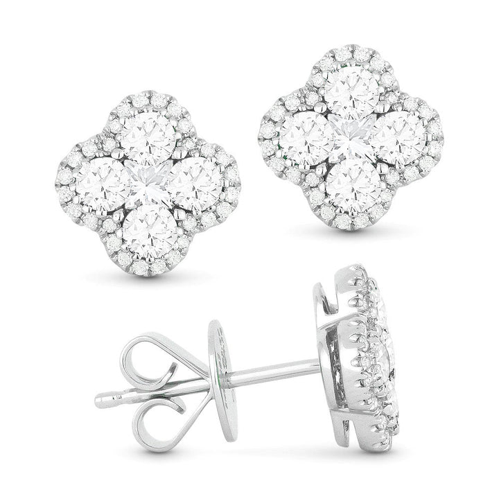 Beautiful Hand Crafted 14K White Gold White Diamond Lumina Collection Stud Earrings With A Push Back Closure