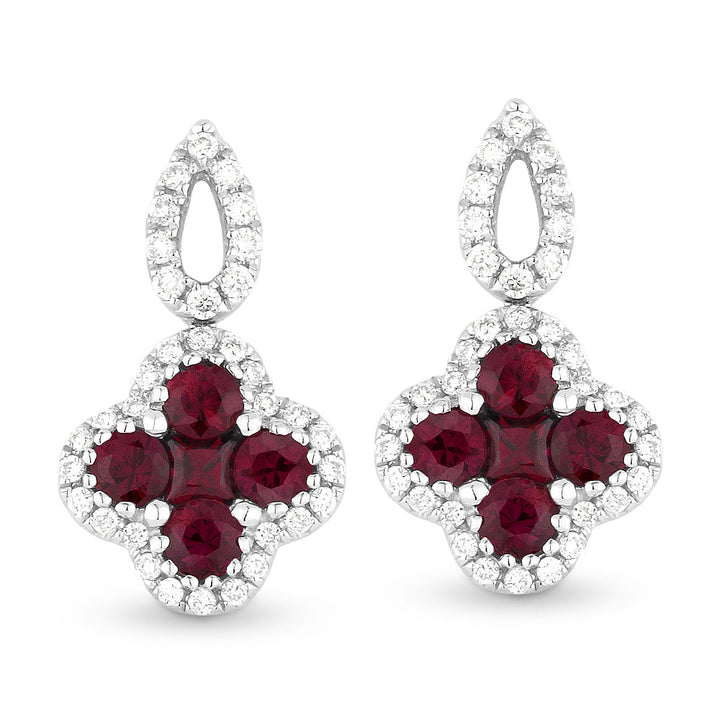 Beautiful Hand Crafted 14K White Gold  Ruby And Diamond Arianna Collection Drop Dangle Earrings With A Lever Back Closure