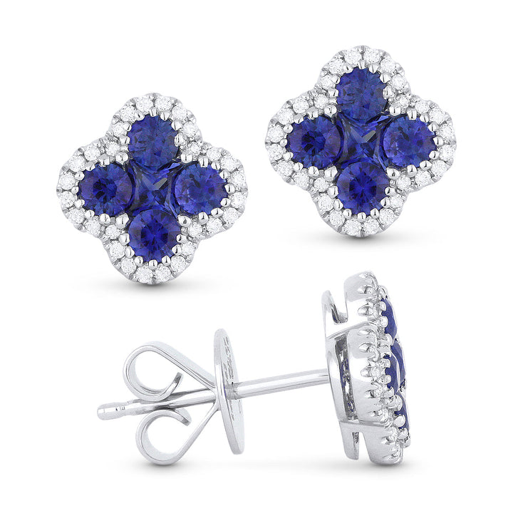 Beautiful Hand Crafted 14K White Gold 3MM Sapphire And Diamond Arianna Collection Stud Earrings With A Push Back Closure