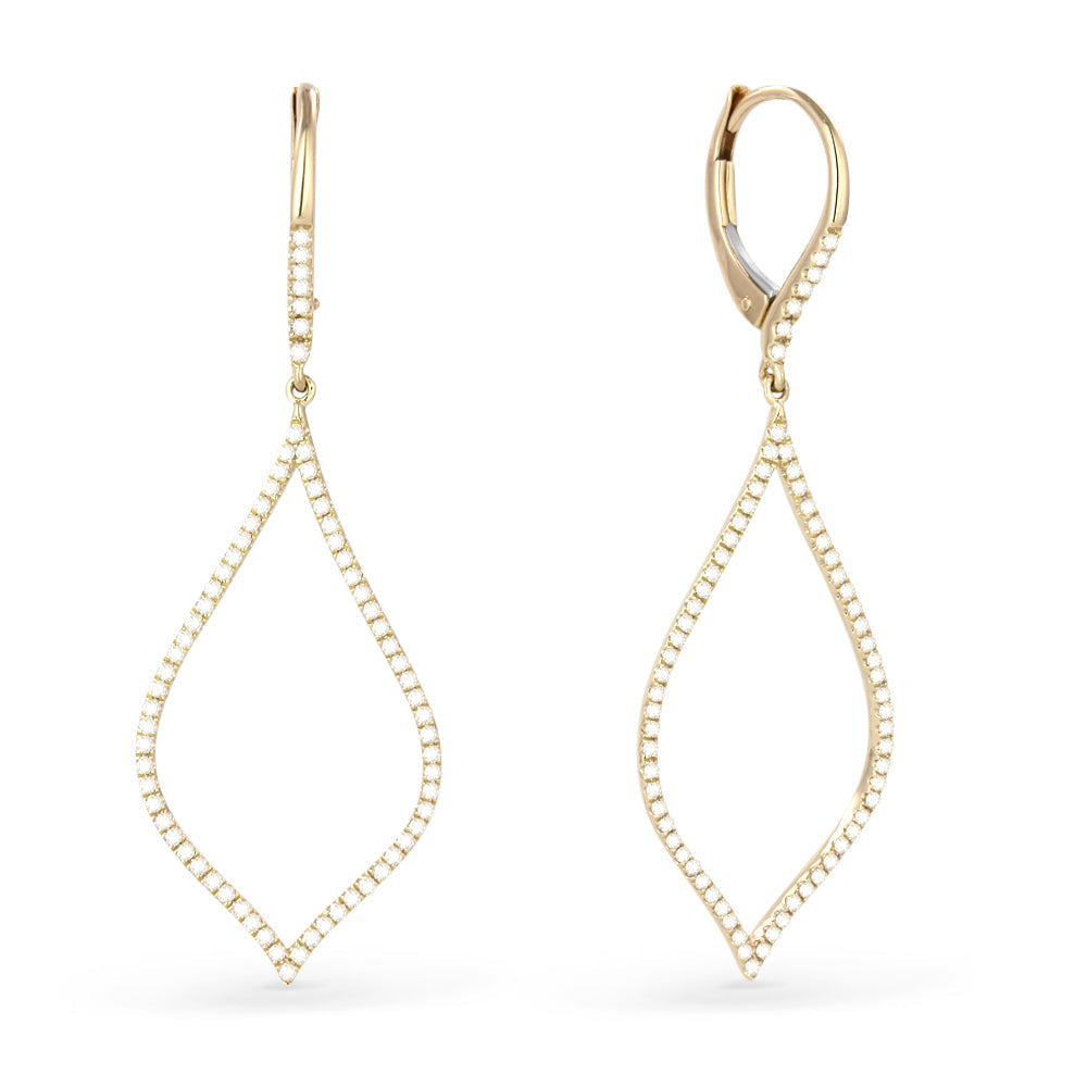 Beautiful Hand Crafted 14K Yellow Gold White Diamond Milano Collection Drop Dangle Earrings With A Lever Back Closure