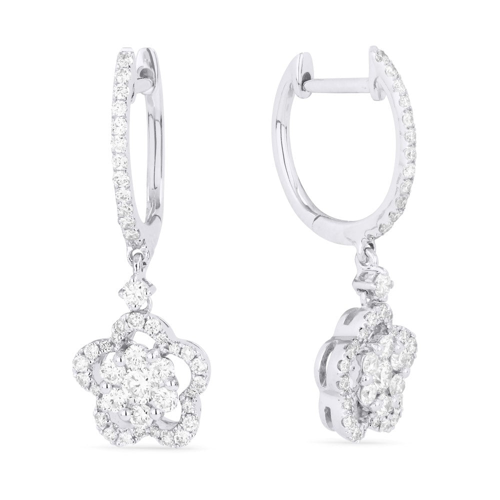 Beautiful Hand Crafted 14K White Gold White Diamond Lumina Collection Drop Dangle Earrings With A Lever Back Closure