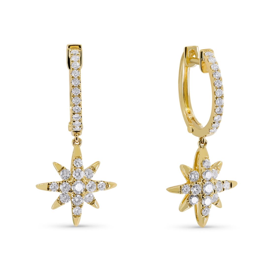 Beautiful Hand Crafted 14K Yellow Gold White Diamond Lumina Collection Drop Dangle Earrings With A Lever Back Closure